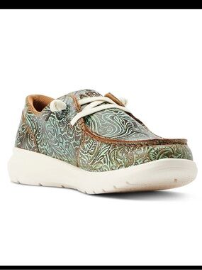 Ariat Hilo Vintage Turquoise Floral Embossed Leather Slip On Shoes Size 7.5